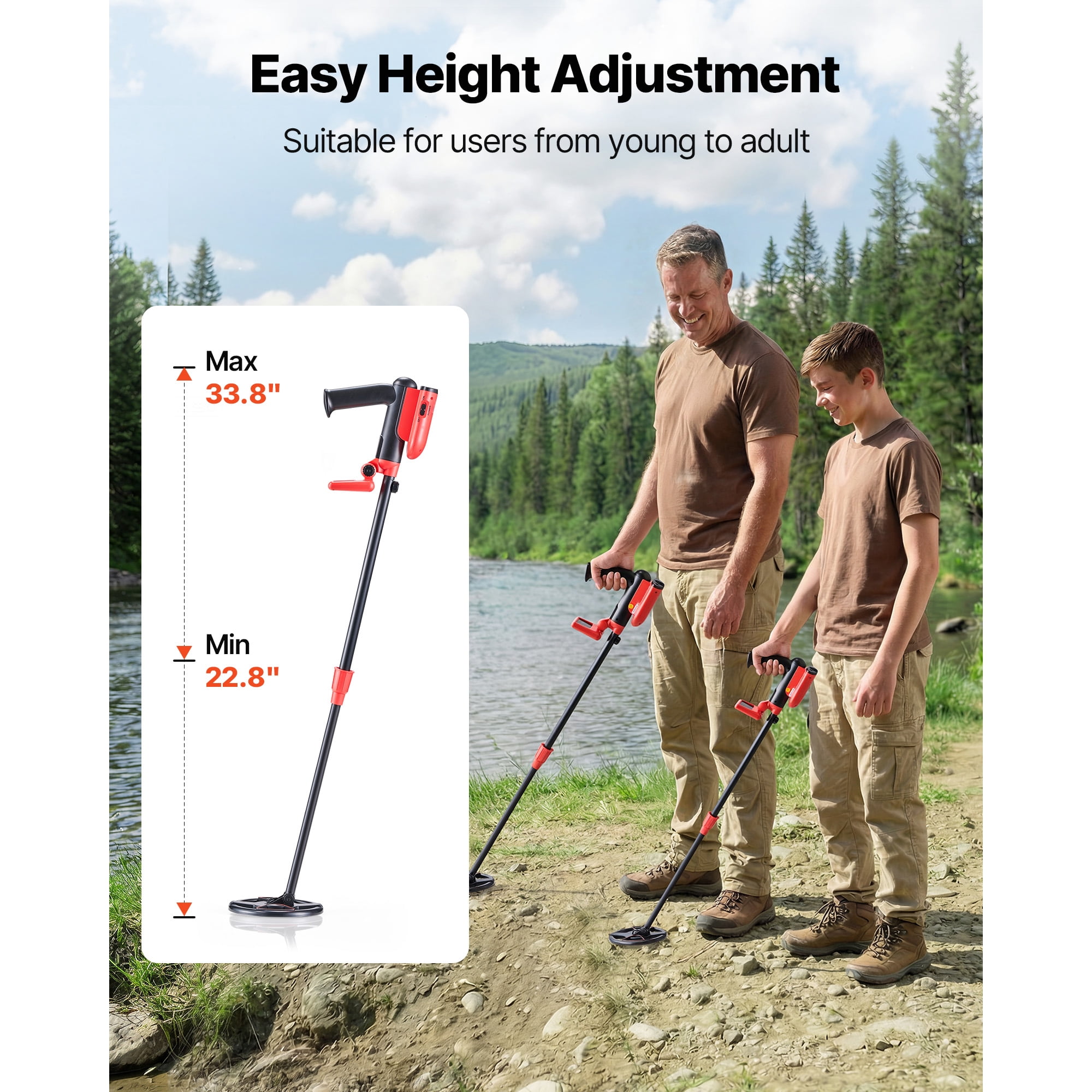 KFFKFF Lightweight Metal Detector with LCD Screen, 6" Waterproof Search Coil, Adjustable Length 22.8"-33.8", High Precision Gold Finder for Treasure Hunting and Easy Operation