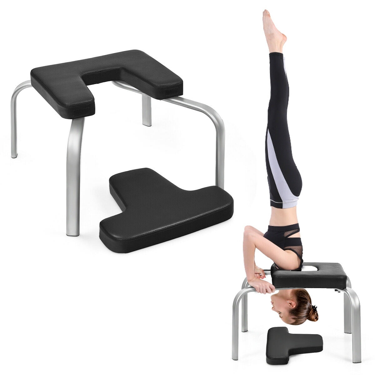 Yoga Inversion Chair Yoga Headstand Bench Steel Frame & PU Pads Non-slip Black 