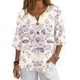 thumbnail image 4 of 3/4 Sleeve Boho Linen Tops for Women, Spring Floral Printed Blouses for women Dressy Casual, Basic Womens Cotton Linen Top, 4 of 5