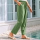 thumbnail image 2 of Pantalones informales de lino para mujer - Cintura alta elástica con bolsillos, 2 of 6