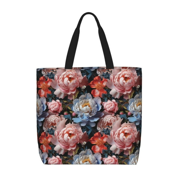 Pofeuu Rose Flowers Print Tote Bag for Women,Hobo HandBags with Zipper,Large Capacity Casual Shoulder Handbags with Inner Pockets
