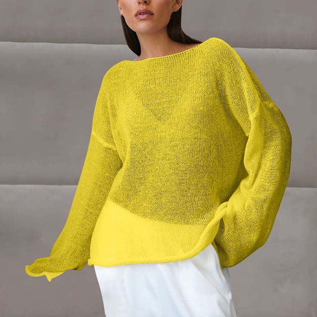 Hauts pour Femmes, Mode Été Manches Longues Col Rond Confortable Débardeur Régulier, Cadeaux de Vacances, S