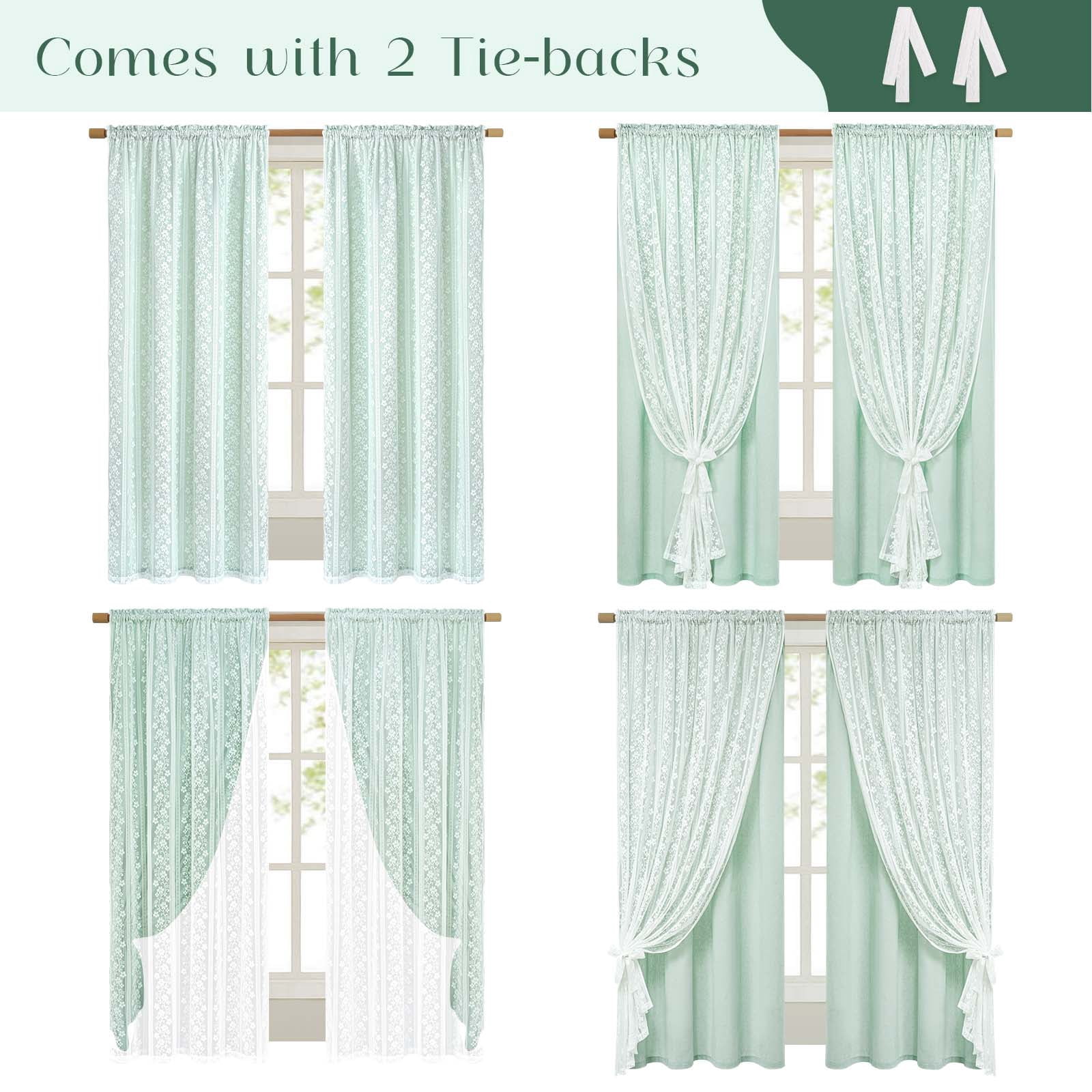 Alishomtll Teal Linen Curtains with Lace Sheer 84 Inches Long, Double Layer Light Filtering Window Drapes for Bedroom Living Room,W52 X L84,2 Panels
