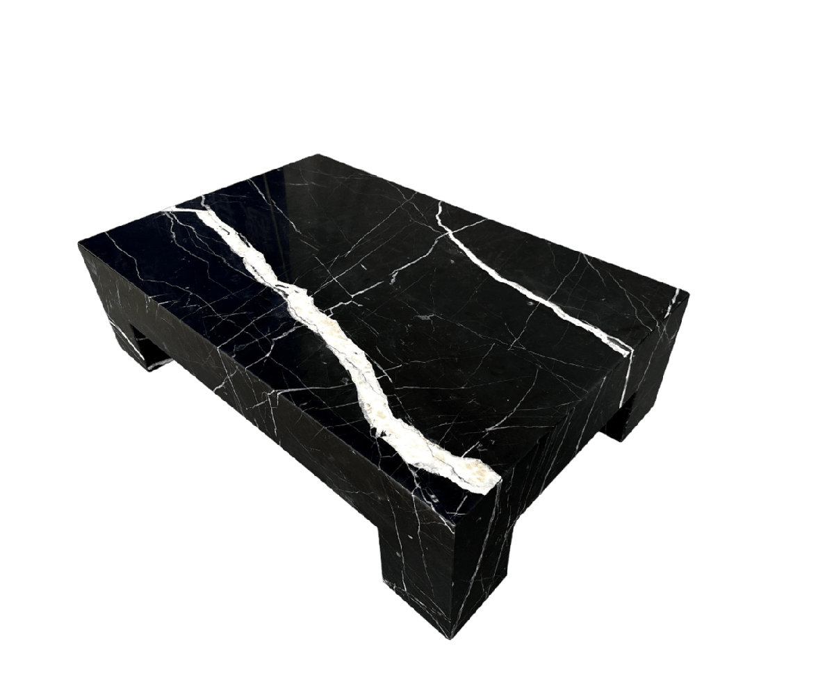 Genuine Marble Rectangular Four Legs Coffee Table - Nero Black Marble