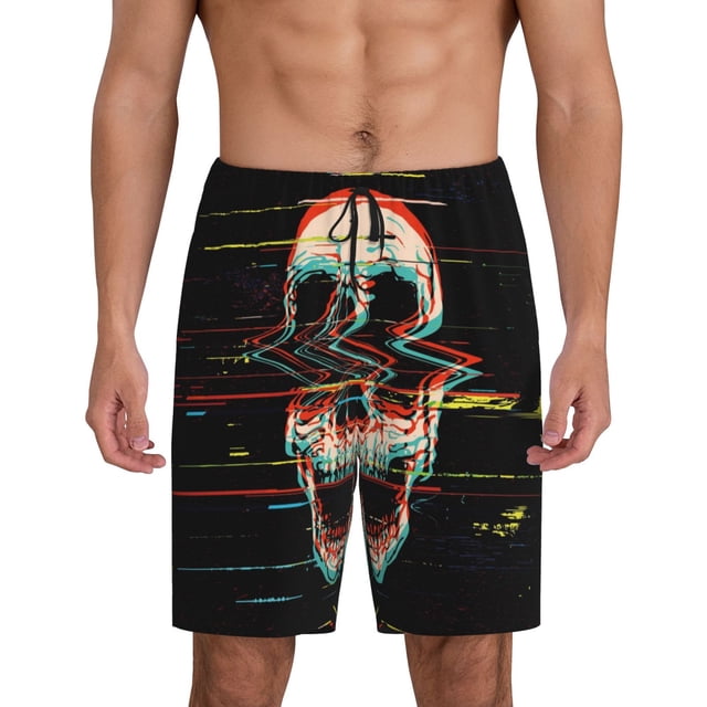 Fotbe Glitch Screaming Skull Pantalones Cortos de Pijama para Hombre, Ropa de Dormir, Pantalones de Pijama Cortos para Hombre-4X-Large