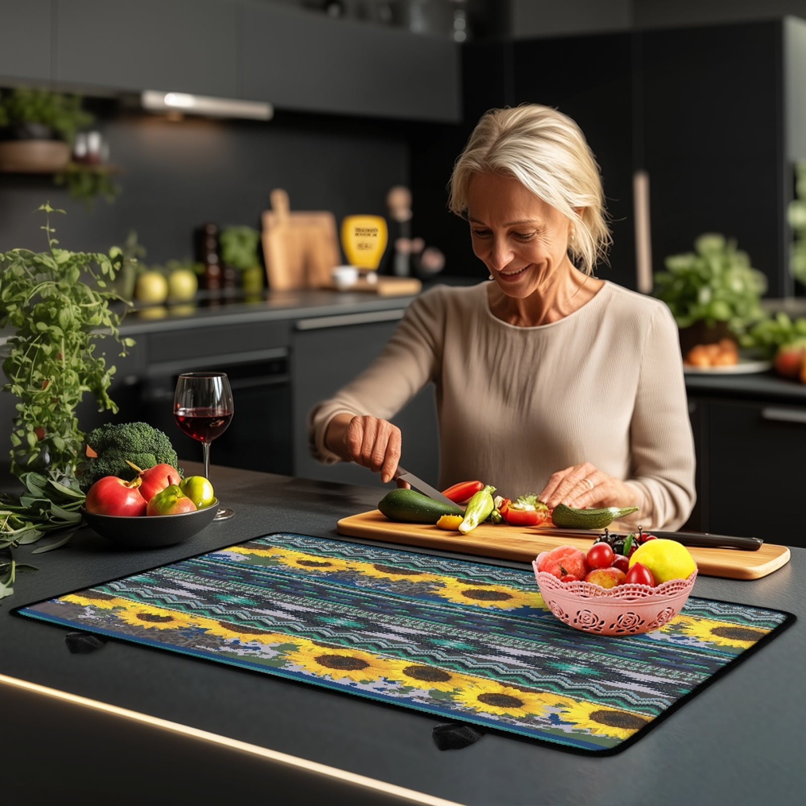 Renewold Stove Top Cover Protector for Glass Stove, Anti-slip Cooktop Mat Scratch Resistant Oven Mat Protector Range Cover Extra Kitchen Space, American Tribal Sunflower Cow Print Teal