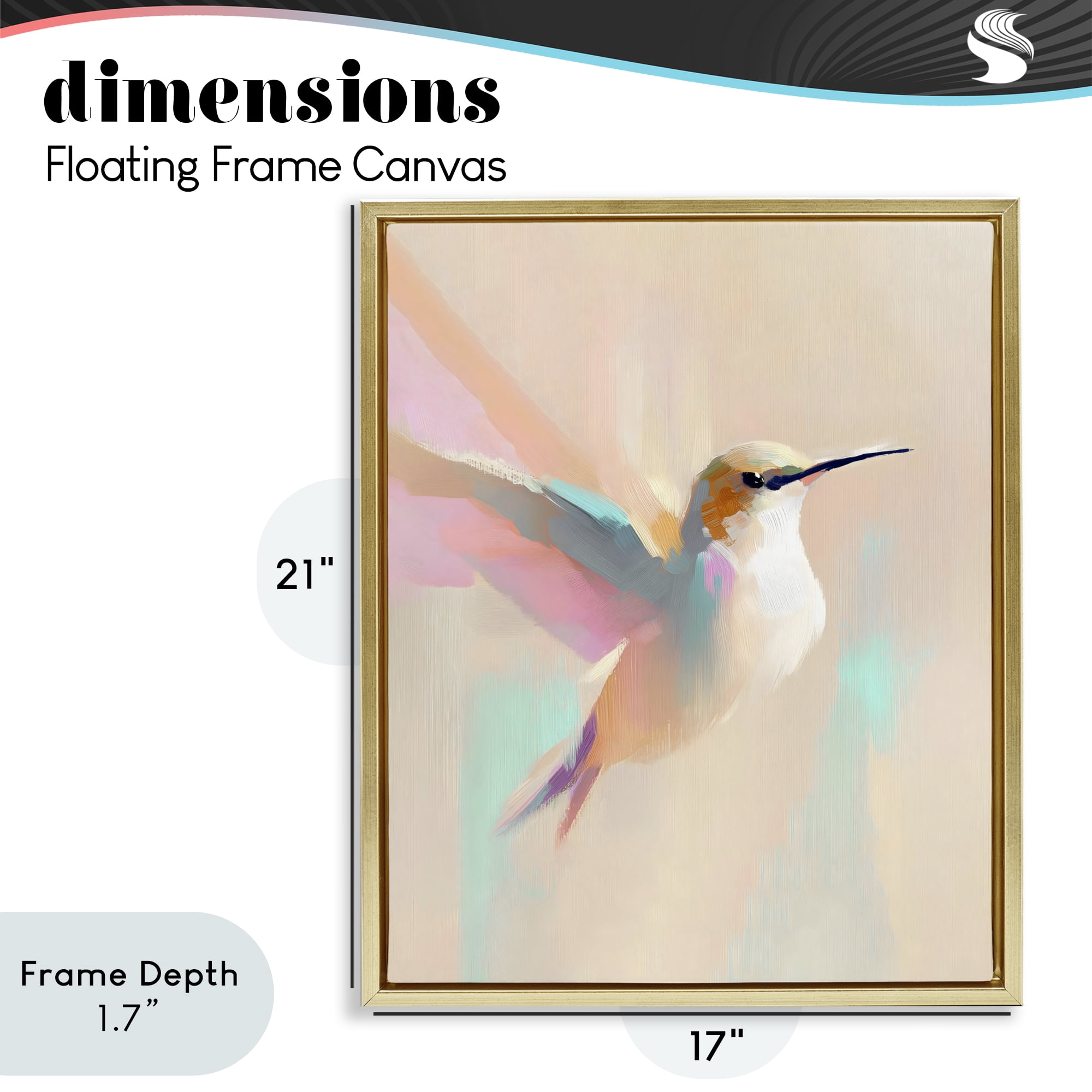 Stupell Industries Pastel Hummingbird in Flight Gold Framed Floater Canvas Wall Art, design by The Prints Vibe