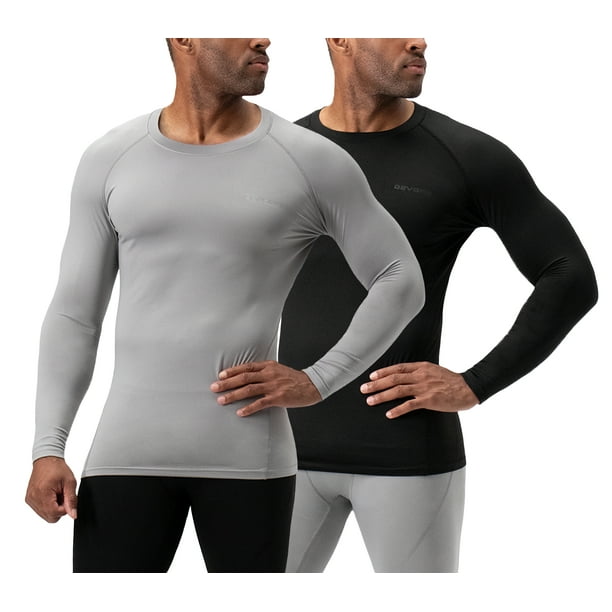 Men's 2 Pack Thermal long sleeve compression shirts (Large, Black