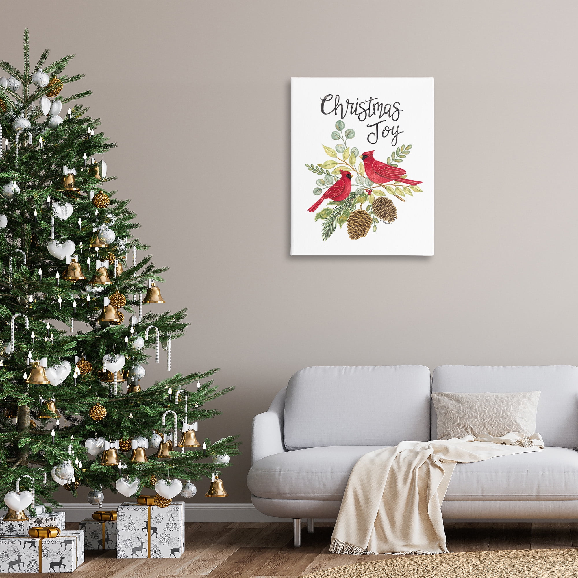 Stupell Industries Christmas Joy Cardinals Holiday Painting Gallery Wrapped Canvas Art Print Wall Art, 30 x 40