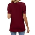 thumbnail image 5 of QAFOPEH Women Square Neck Puff Short Sleeve Smocked Cuffs Tunic Solid Color Top, 5 of 7