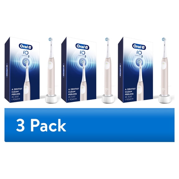 (3 pack) Oral-B Toothbrush, iO Series 2 Rechargeable Electric Toothbrush for Adults & Kids 3 , Peach, 1 Gentle Care Brush Head