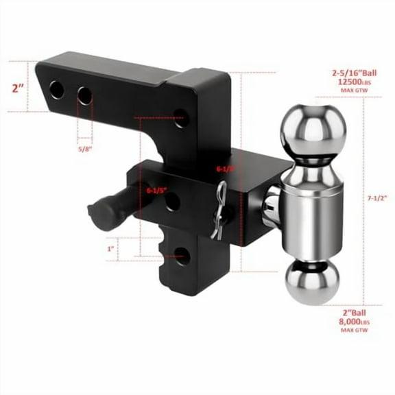 Adjustable Trailer Mount with 2" and 2-5/16" Ball, Fit 2 Inch Receiver, 6 Inch Drop/Rise Aluminum Hitch, 8000-12500 LBS, Heavy Duty Trailer Hitch for Truck