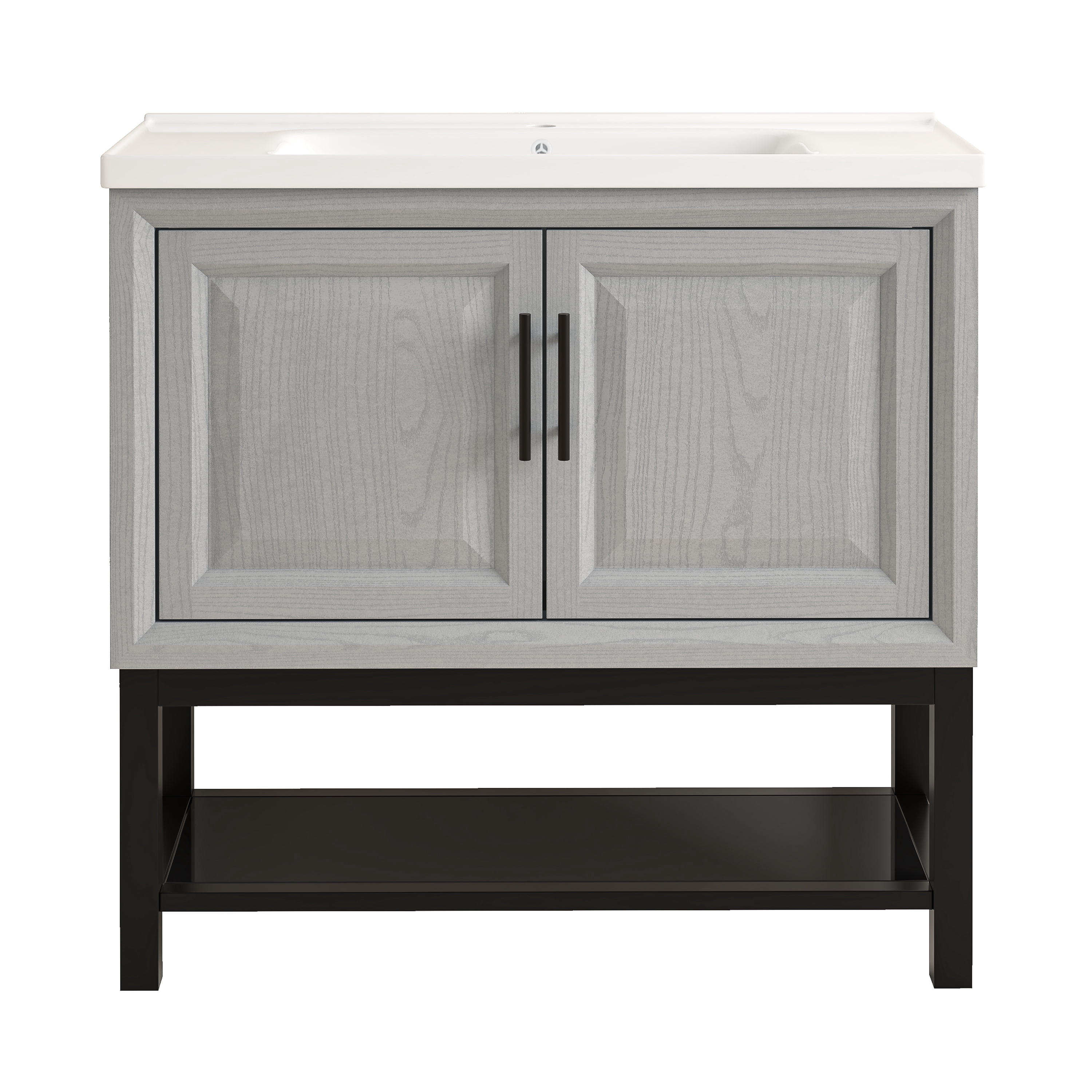 JoyRiver 36" Freestanding Bathroom Vanity with Ceramic Basin, Double-Door Storage & GRC Moisture-Resistant Material – No Faucet, Grey