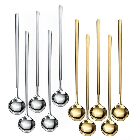 10 Pcs 6.7 Inch Long Handle Spoons, Gold Stainless Steel Coffee Spoons for Stirring, Iced Tea & Espresso Spoons, Heavy Duty Tea Spoons Set