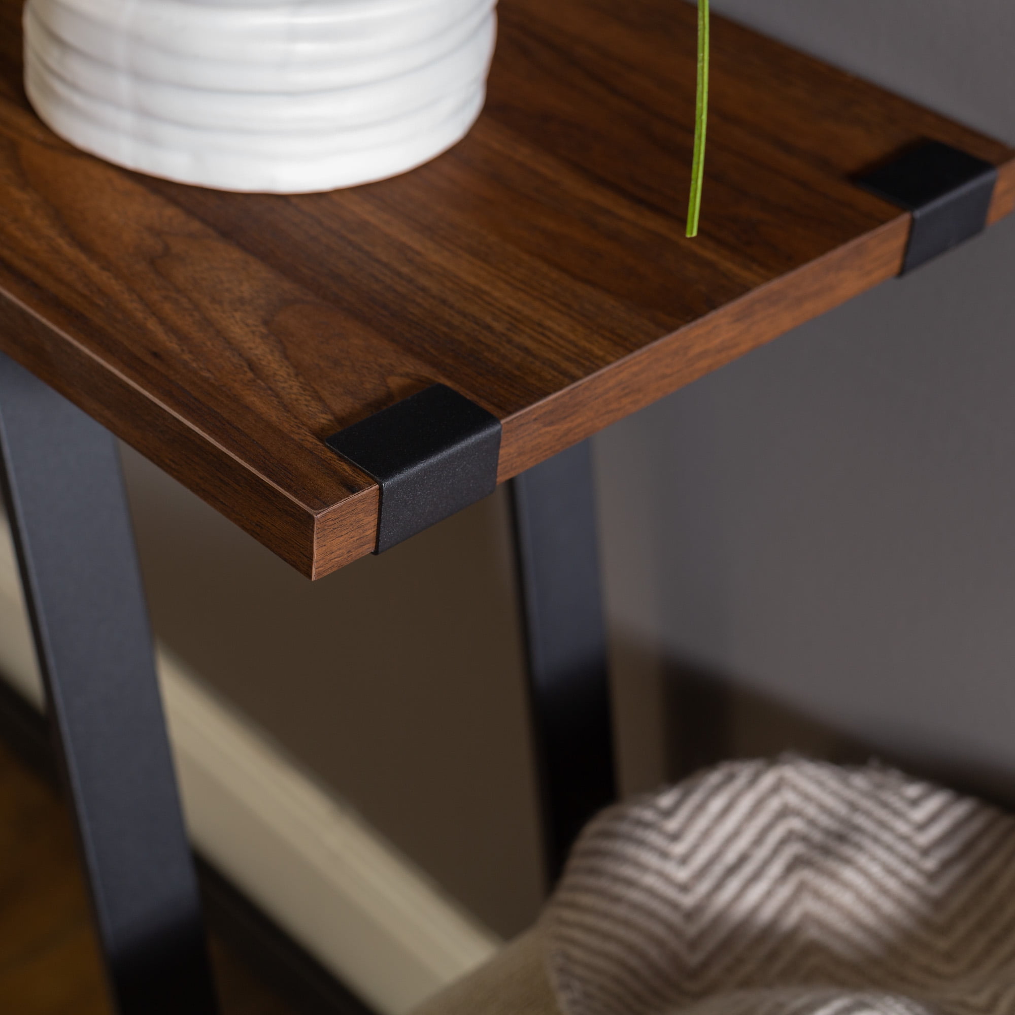 Walker Edison Rustic Wood and Metal Entryway Table, Dark Walnut
