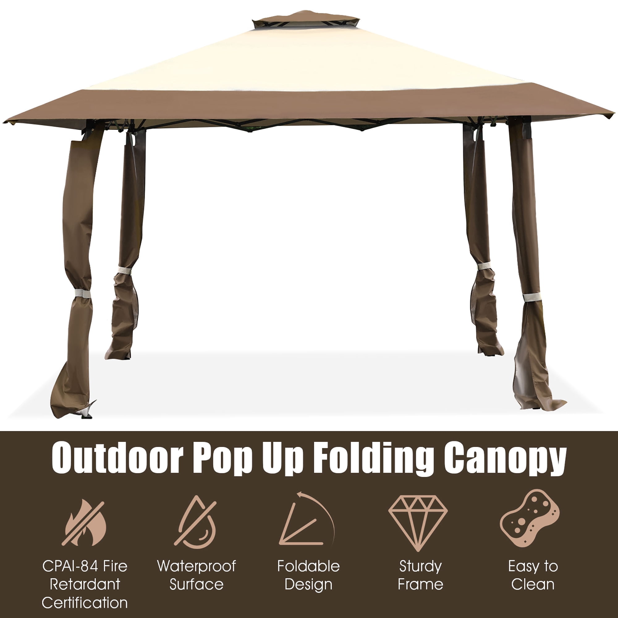 Costway 13’ x 13’ Double Roof Gazebo Canopy, Waterproof Oxford Fabric