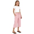 thumbnail image 6 of ZLBDYG Girls Linen Capri Pants Drawstring Straight Wide Leg Cropped Capris Trousers High Waisted Pants Summer Beach Vacation Clothes, 6 of 9