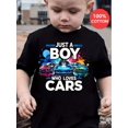 thumbnail image 1 of T-Shirt Garçon 100 % Coton - "Juste un Garçon Qui Aime les Voitures" T-Shirt Graphique avec Imprimé Voiture de Course Cool, T-Shirt à Manches Courtes Col Rond Décontracté pour Jeunes, Haut d'Été Lavable en Machine, Vêtements pour Garçon Préadolescent, 1 of 6