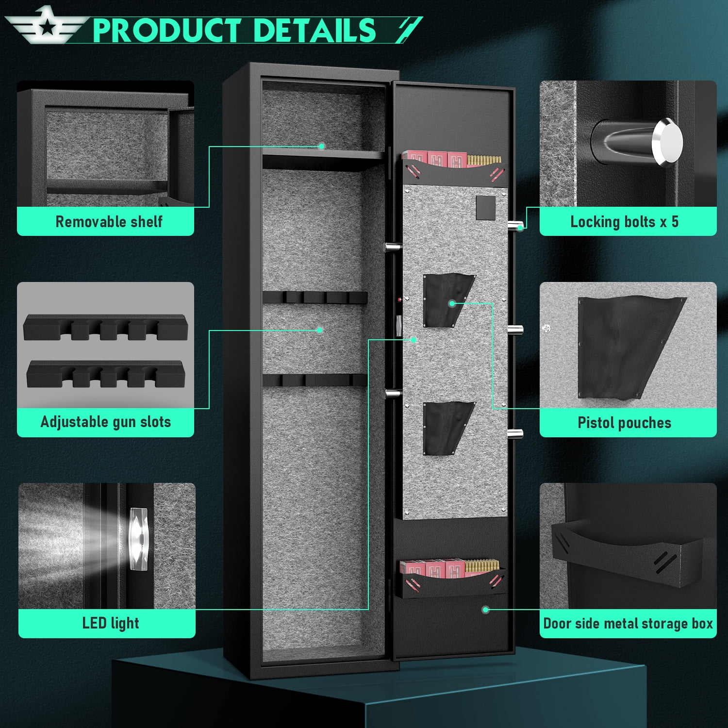 Kavey [2024 NEW] 2-3 Gun Safe, Digital Keypad Large Long Gun Safe for Shotguns, Quick Access Gun Cabinets with LED Light, Gun Safe with Adjustable Gun Rack and Removable Shelf
