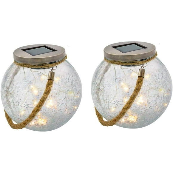 Set of 2 solar-powered balls in cracked glass to be placed with micro LED rope handle, warm white CRACK BALL CORD H13cm
