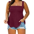 thumbnail image 5 of Hxshgdsn Plus Size Tank Tops for Womens Sleeveless Square Neck Ruched Front Peplum Top Loose Fit（Wine/5XL）, 5 of 7