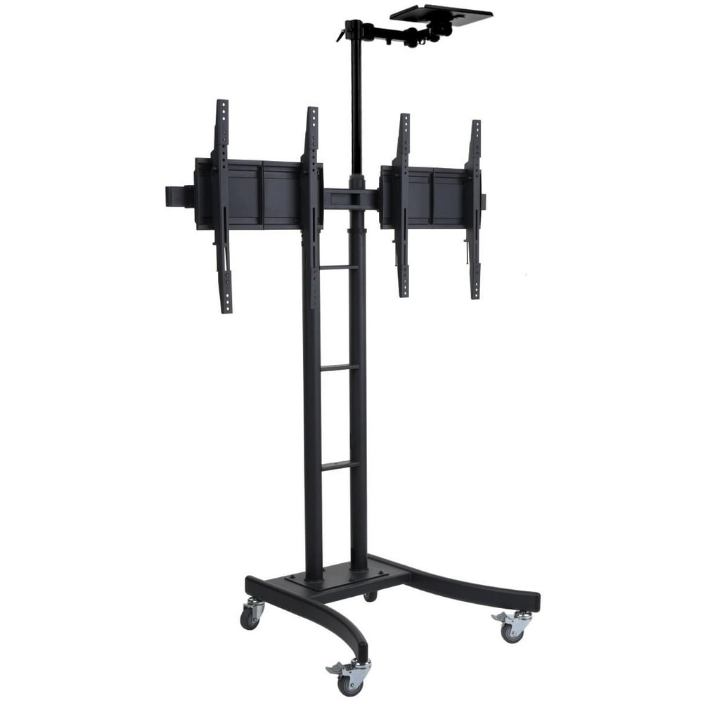 Dual Double TV Stand for 2470" HDTVs, Portable Cart with Locking