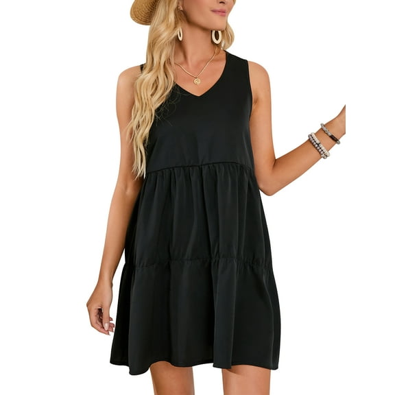 SAYFUT Plus Size Summer Dresses For Women Knee Length Sling Dress Sleeveless Casual Cute Spring Long Dress Beach Sundress S-2XL,Black,Brown