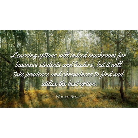Warren Bennis - Learning options will indeed mushroom for business students and leaders, but it will take prudence and shrewdness to find and utilize the - Famous Quotes Laminated POSTER PRINT