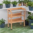 thumbnail image 3 of Outdoor Wooden Potting Bench Table with Metal Tabletop,3 Layers Outdoor Work Bench for Garden,Garage,Light Brown, 3 of 7