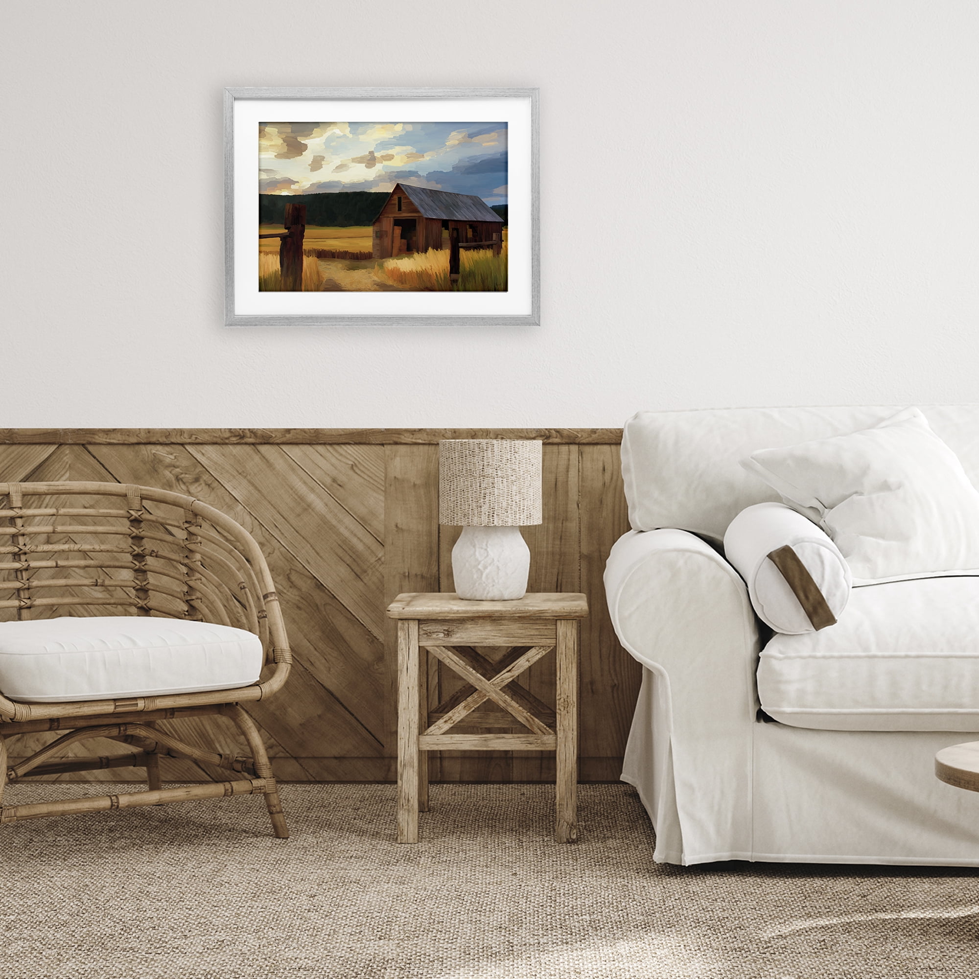 Stupell Industries Harvest Time Autumn Barn Gray Framed Print Under Glass, design by Renel Peters