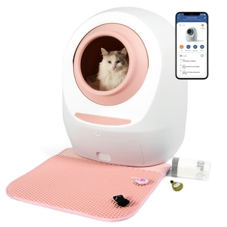 UPC: 0860007935817 | Leo s Loo Too by Casa Leo – No Mess Automatic Self-Cleaning Cat Litter Box Bundle Includes Charcoal Filter Built-in Scale Smart Home App with Voice Control