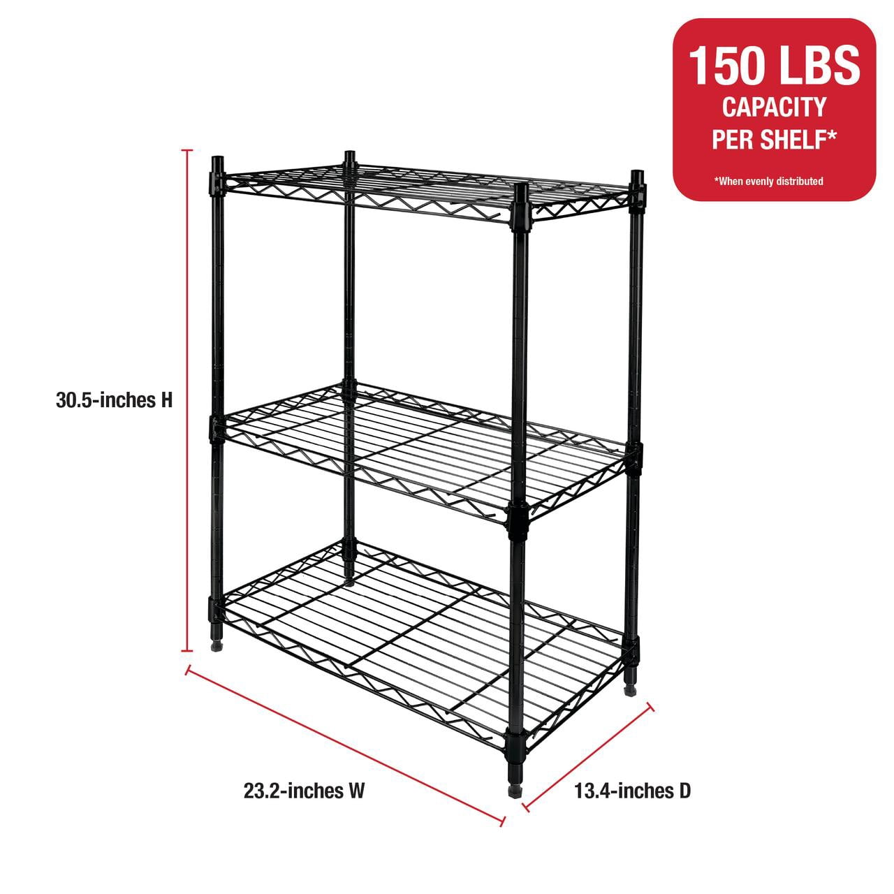 Rubbermaid 3-Tier Heavy Duty Black Wire Shelving Unit, 450lb Capacity