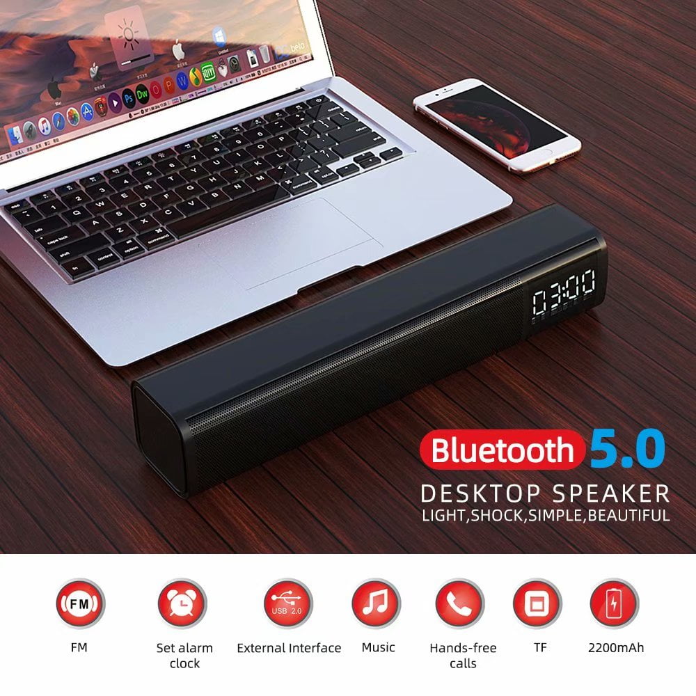 Wall Mountable Wireless and AUX-in Connection TV Tablet and Laptop 10W Powerful Stereo Soundbar Speakers for PC Bluetooth 4.2 TV Sound Bar Desktop Computer Speaker Smartphone