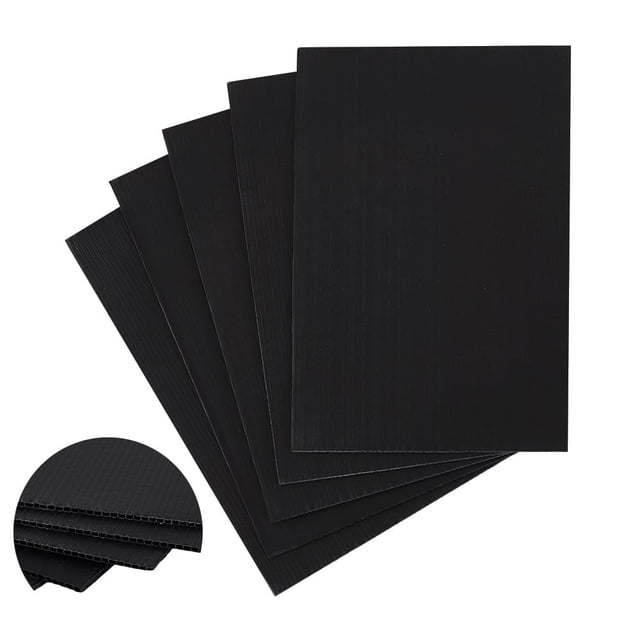 5 láminas de plástico corrugado negro de 7,8 x 11,8 pulgadas, cartón corrugado para carteles, 3 mm de grosor, letreros de jardín en blanco.