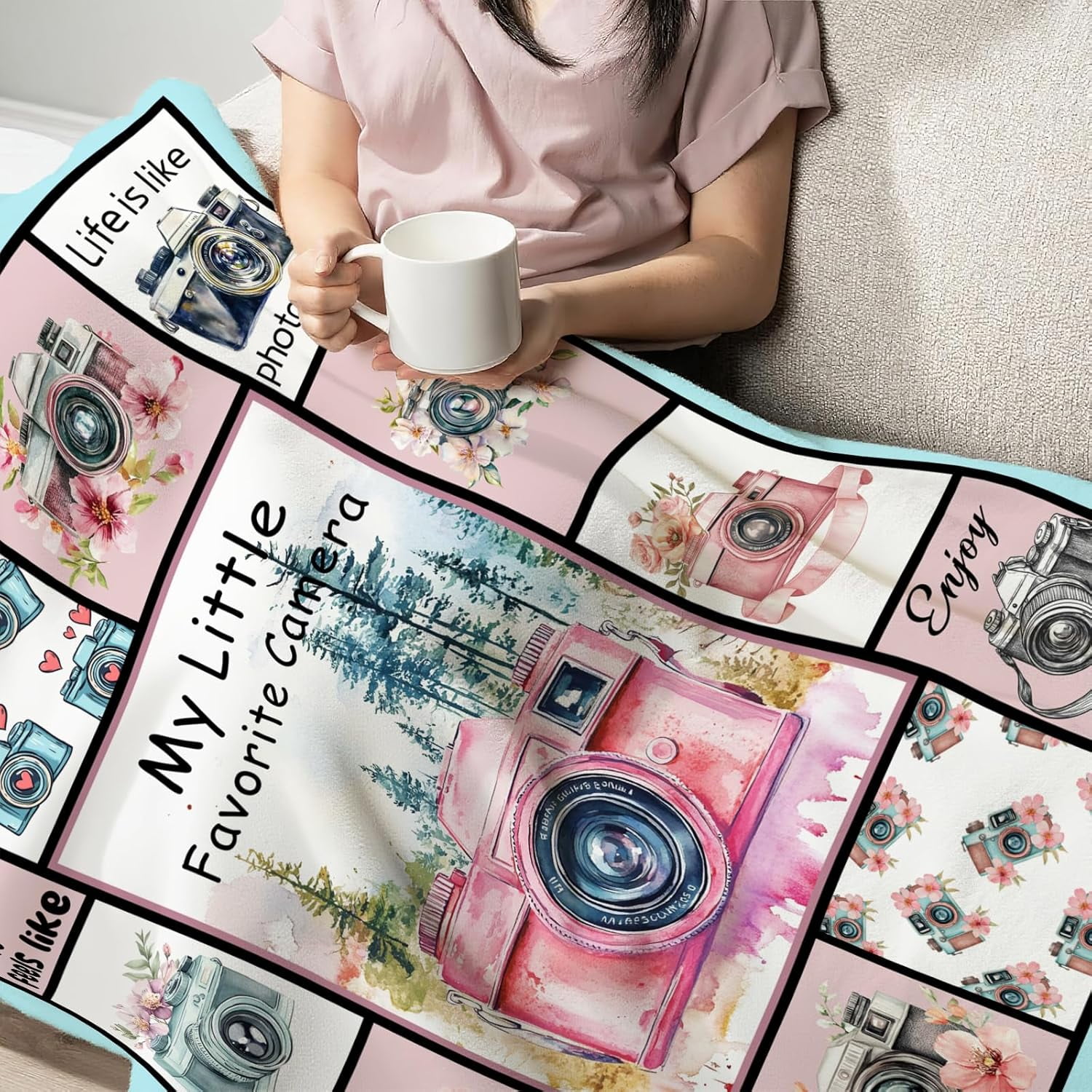 Camera Blanket Gifts for Womens Girls Flannel Photography Throw Blanket Ultra Soft Cozy Fleece Decor Blankets Gift for Kids Boys Couch Sofa Bed 80" x 60"