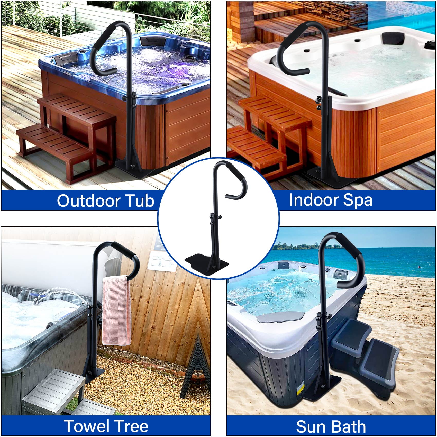 TCFUNDY Adjustable Hot Tub Handrail, 57"- 60" Height, Non-Slip Grip, Outdoor Spa Accessory