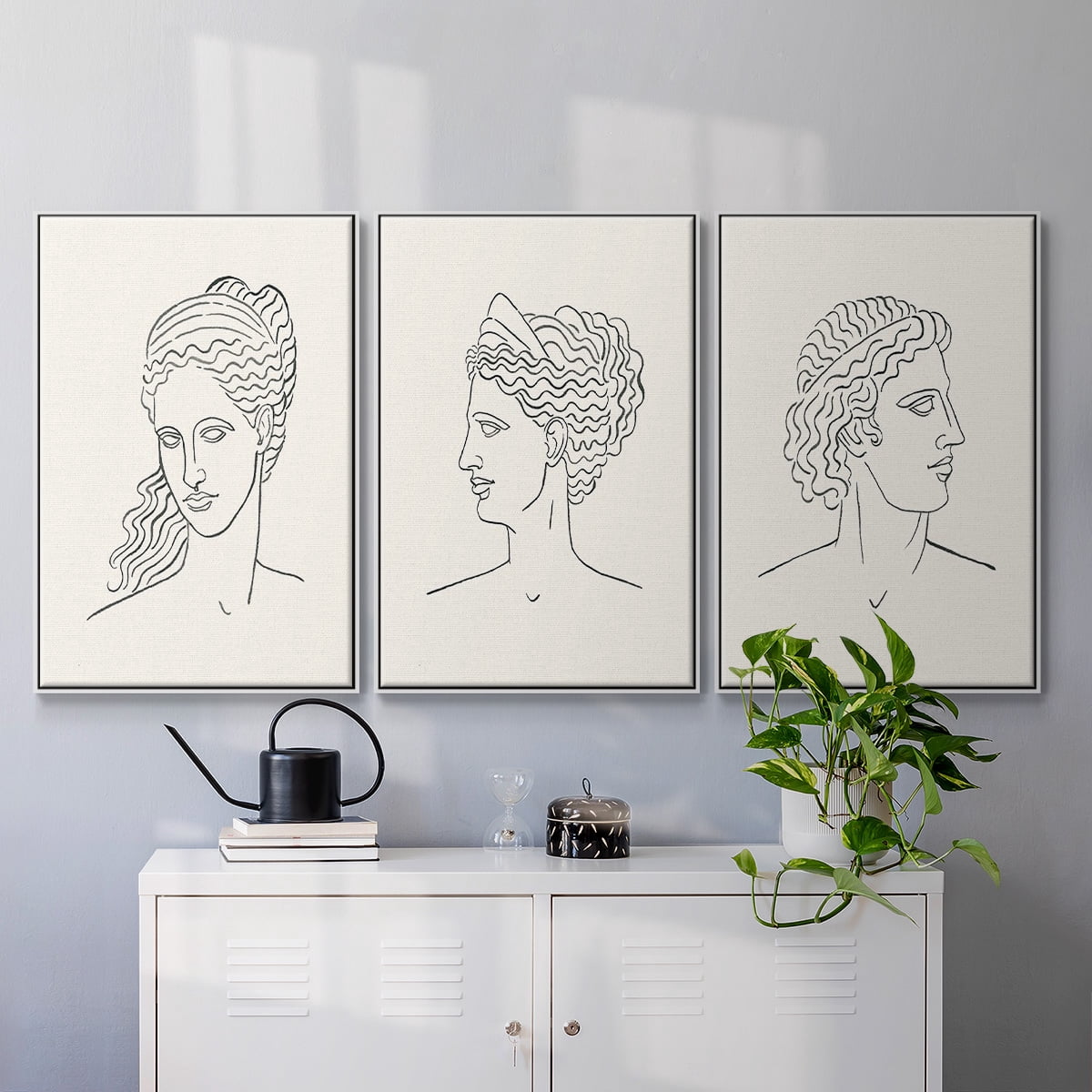 Greek Busts I - Framed Premium Gallery Wrapped Canvas L Frame 3 Piece Set - Ready to Hang