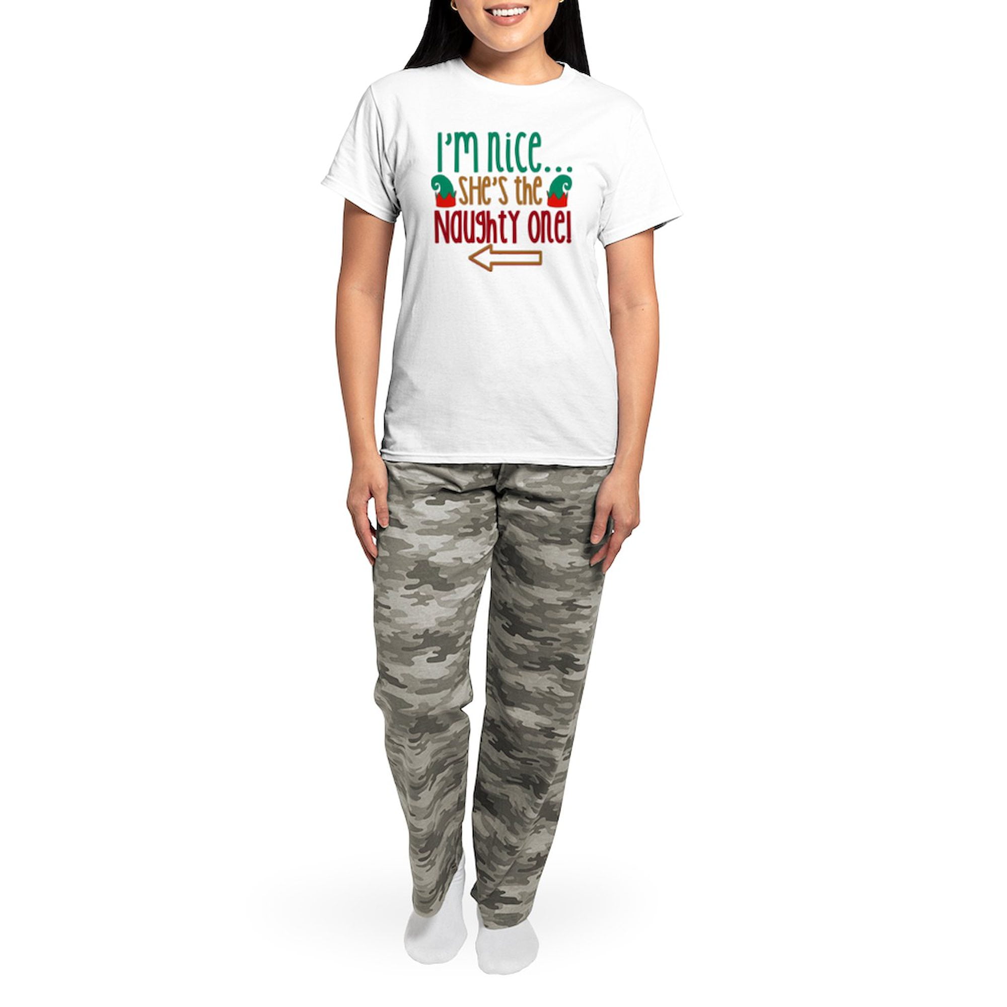 CafePress - Im Nice She's Naughty Elf Hat Women's Light Pajama - Women's Short Sleeve Print T-Shirt and Pants Light Cotton Pajama Set