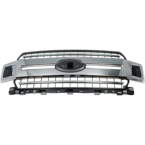 munirater Front Bumper Hood Grille Upper Black with Chrome Molding Mesh Style Replacement for 2018-2020 F-150 Pickup 4-Door