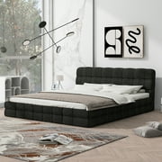 Euroco Upholstered Queen Size Platform Bed with Tuft Headboard, Black