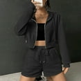 thumbnail image 4 of Usmixi Womens 2 Piece Outfits Front Zip Hooded Coat 2 Piece Sets Casual Solid Drawstring Elastic Waist Shorts Outfits Sets Sports Running Lounge Sets Tracksuits Sets with Pocket Fall Saving, 4 of 7