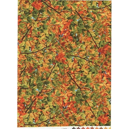 Missouri Tigers Fabric Autumn Hardwood Leaves, Orange, Golden Yellow & Green Leaf Fabric ~ HALF YARD!! ~ PATT# NATURE-C4979 ~ by Timeless Treasures Quilt Fabric 100%.., By Tiger Textiles ()