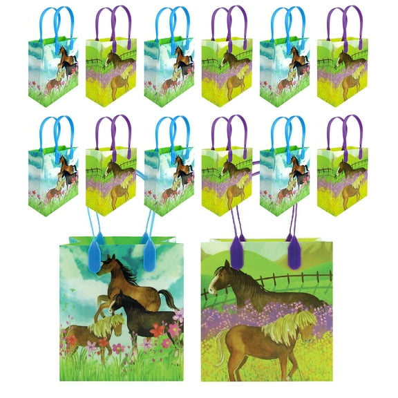 Tinymills Horse and Pony Themed Party Favor Treat Bags, 12 Pack