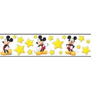 Blue Mountain Wallcoverings DF059291BFP Oh Boy Mickey Mouse White Prepasted Wall Border