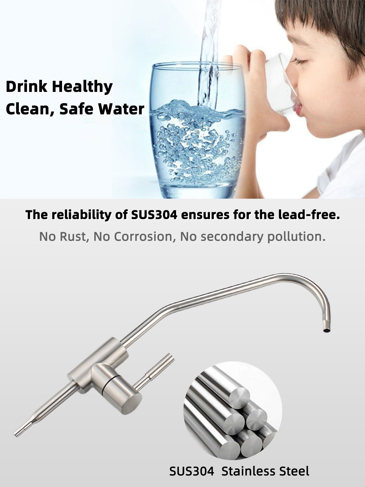 Drinking Water Faucet,Easy to Install Lead-Free Sink RO Faucet,Water Filter Faucet for Kitchen Bar Sink,Brushed Nickel SUS304 Reverse Osmosis Faucet