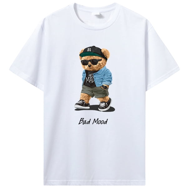 Camiseta informal de verano Get Mad Bad Mood Walking Silent Teddy Bear camiseta para hombre camisetas de Hip Hop Camiseta informal de algodón ropa de calle