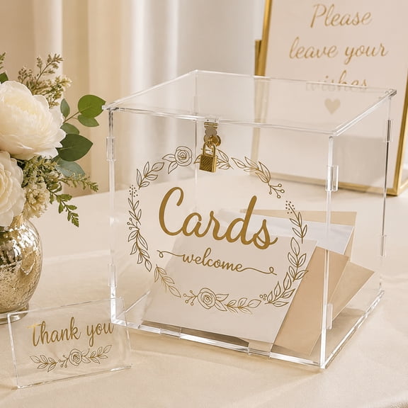 2Pcs Acrylic Wedding Card Box with Lock and Thank You Sign, Clear Card Holder for Wedding Reception, Party Decor and Gift Envelopes