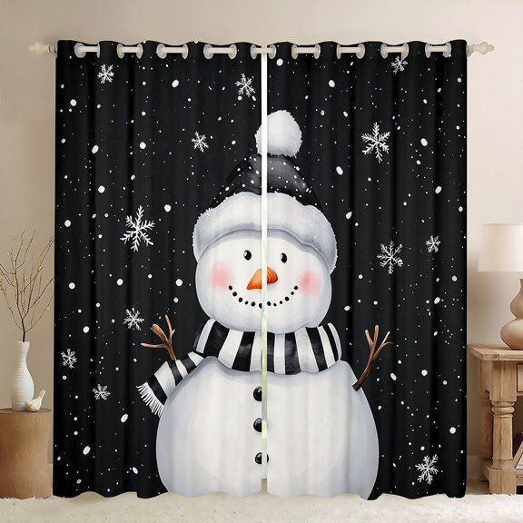 jejeloiu Cute Christmas Snowmen Curtains Pack of 2 (42x84 Each),Hello Winter Curtains Blackout,White Black Bedroom Curtains For Girls,Microfiber Bedroom Decor