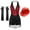 A Red, variant on iiniim Women Tuxedo Bodysuit Fringe Latin Dance Leotard with Gloves Hat Ballroom Dancewear A Red M
