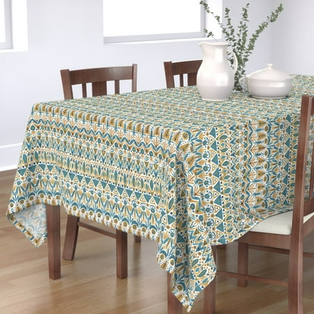 

Cotton Sateen Tablecloth 70 Square - Teal Gold Boho Bohemian Watercolor Ink Emerald Print Custom Table Linens by Spoonflower